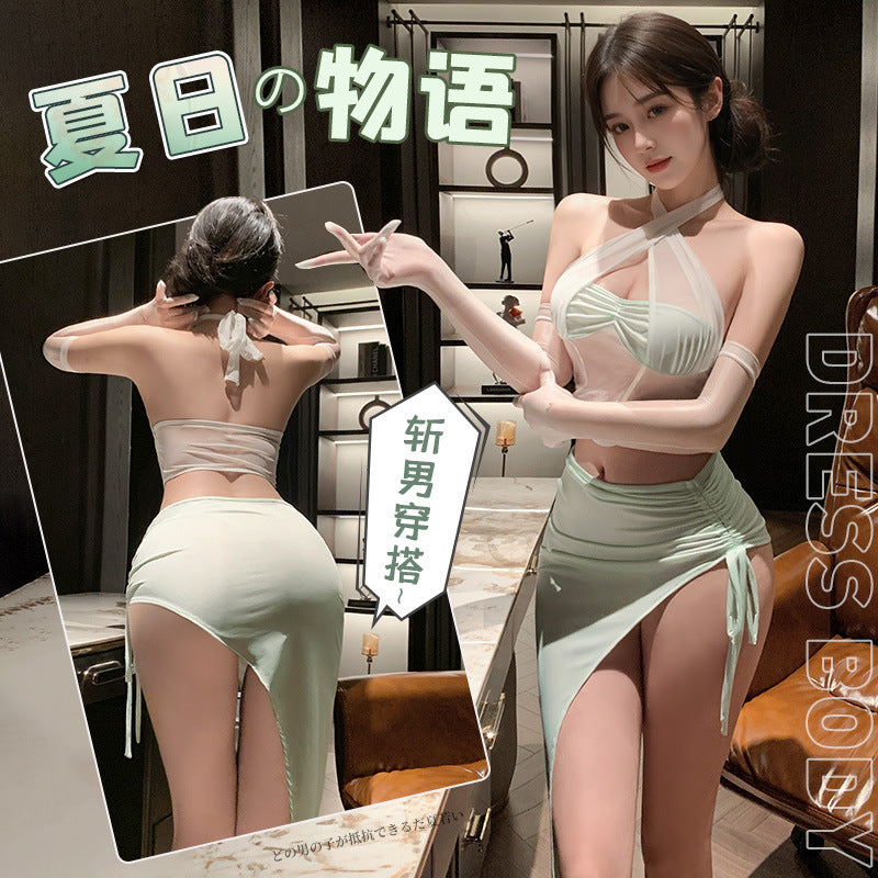Image of Fei Mu personality drawstring can show the buttocks and cut the men's suit flirting sexy pure desire see-through pajamas ZY05 erotic underwear